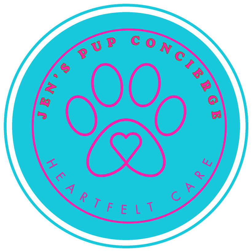 Jenn's Pup Concierge logo featuring four of our client pups